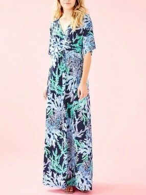Lilly Pulitzer Parigi Maxi Dress Deep Indigo Swish Sway Navy Blue Green Lilac